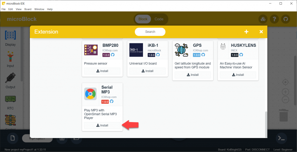 การใช้โมดูลเล่น MP3 กับบอร์ด KidBright32 - microBlock IDE